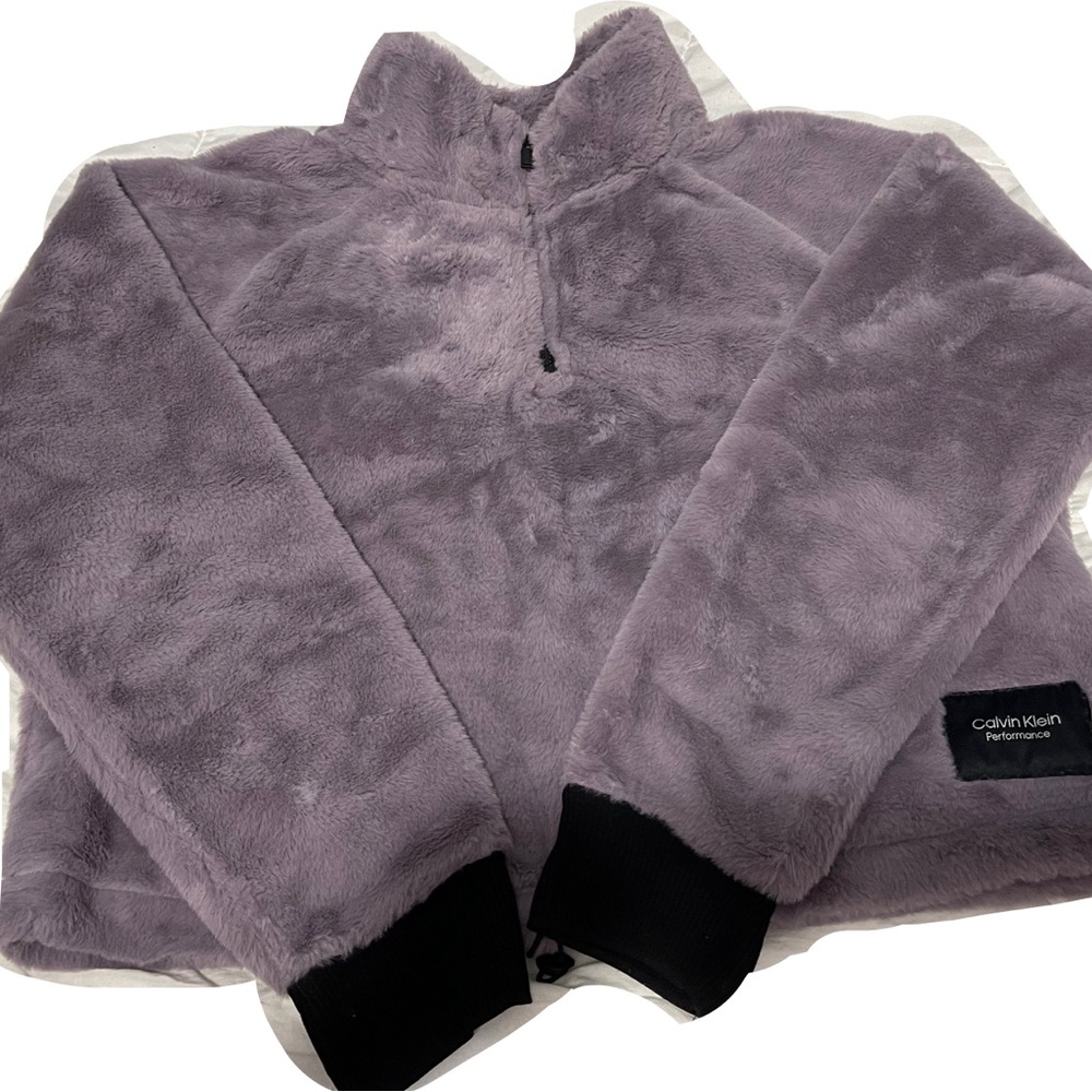 Calvin Klein Performance Purple Fuzzy Teddy Quater Zip Pullover Jacket Large